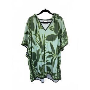 Tuckernuck Tropical Palm Terrycloth Hooded Coverup Kaftan Dress Green M/L